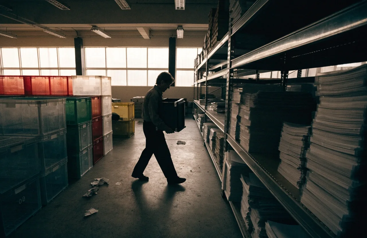County elections office folding table at dawn with unmarked stacks of sealed envelopes and clipboards